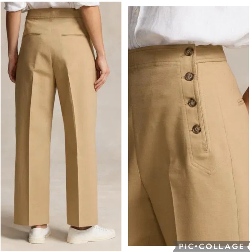 Polo Ralph Lauren Wide‎ Leg Crop Sailor Trouser Monument Tan 18 - Picture 2 of 9